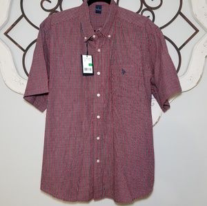 US POLO  Button Down Shirt Men’s Size L Short Sleeve Red Plaid Gift For Him